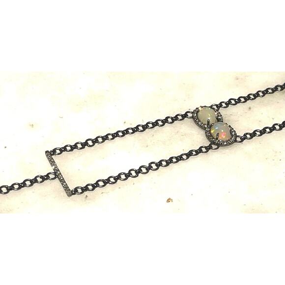 Sterling Silver .925 3 Chain Choker Real Opal And DIAMONDS. BEAUTIFUL!! Omg - Picture 14 of 14
